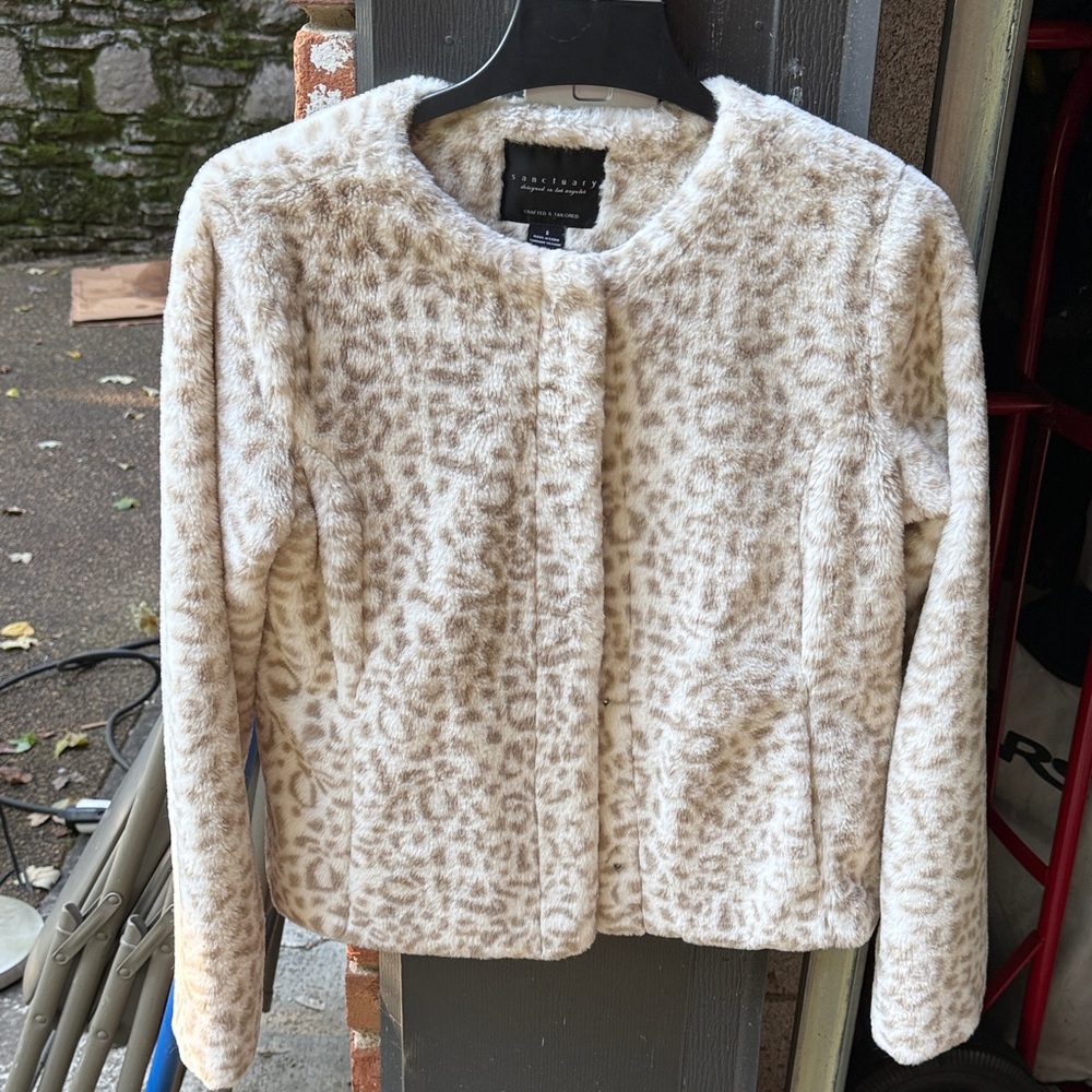Sanctuary Cream Leopard Print Faux Fur Jacket